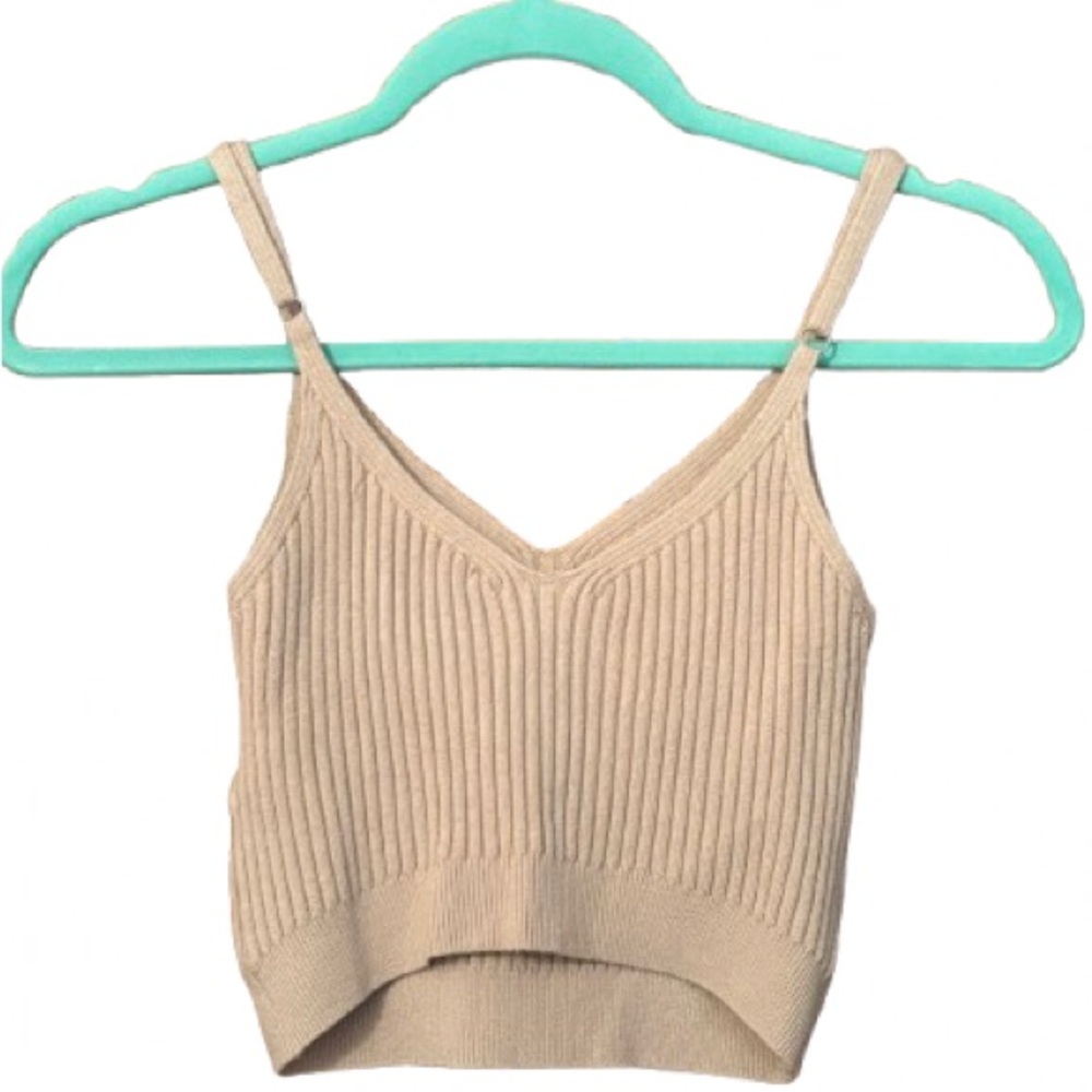 Ribbed Knit Tan Crop Top